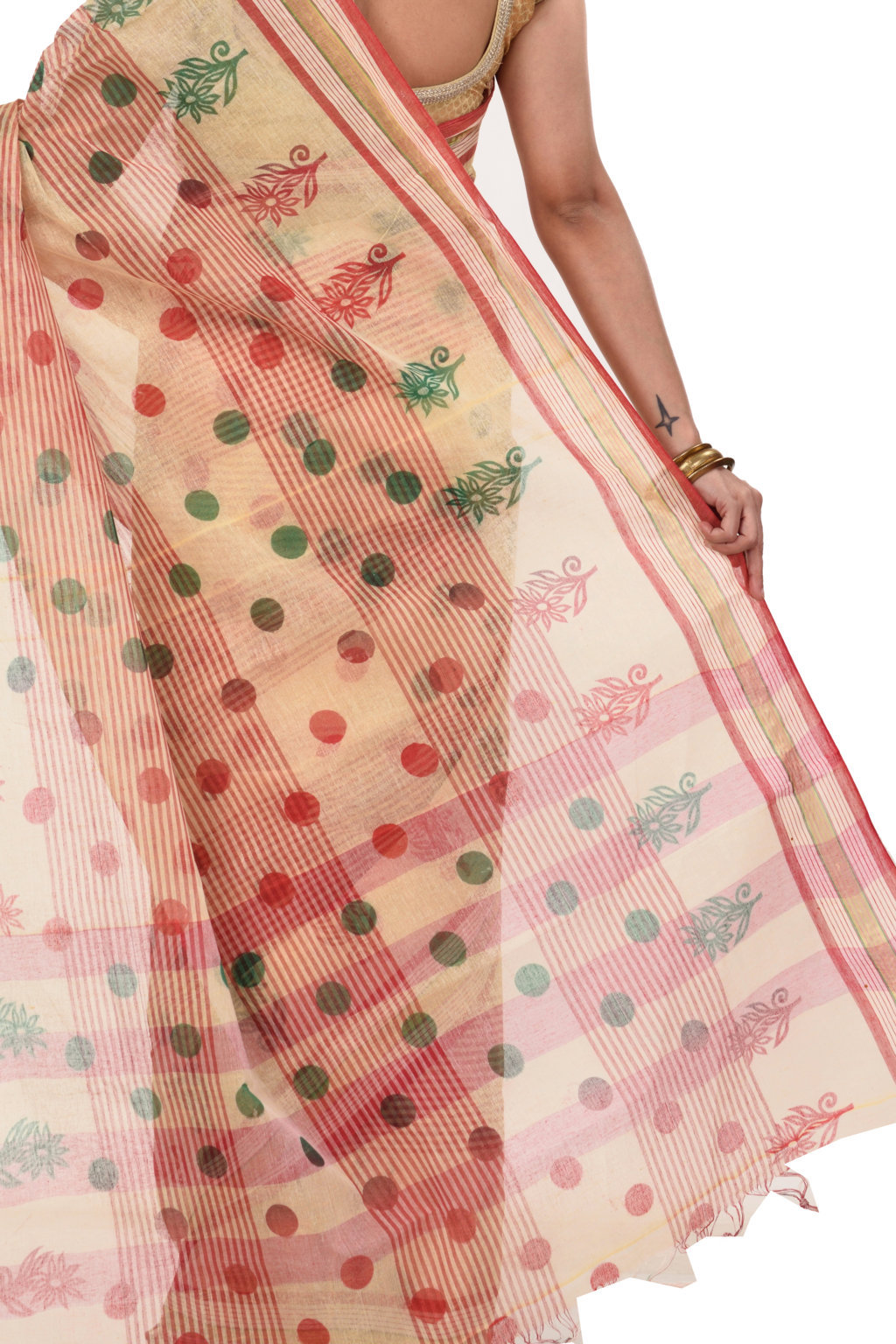 Red Pure Cotton Matha Saree Tant Saree Print (5009)